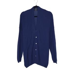 PAS DE CALAIS Cotton Linen Cardigan Navy Blue Long Sleeves Women's 38/US 4-6
